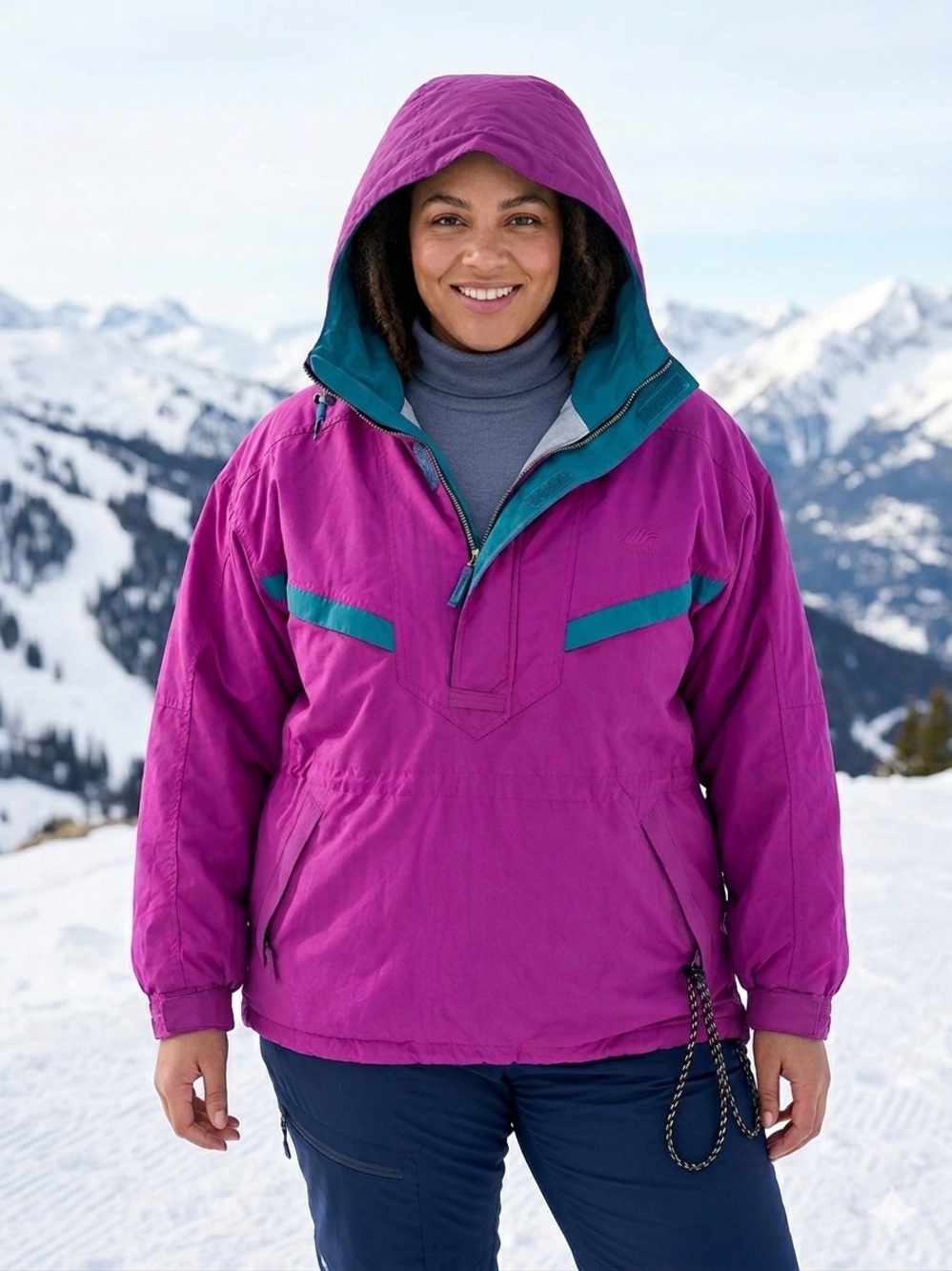 Vintage 90s Helly Hansen‎ Ski Jacket 100% Nylon Magenta Teal XL Retro Ski Snow